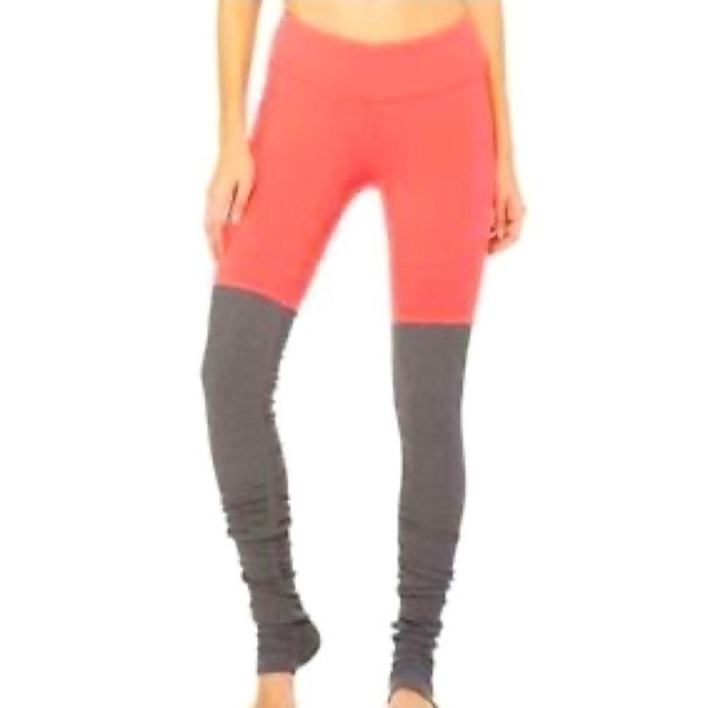 Alo Yoga Ice Goddess Ribbed Legging Coral Gray Extra Long Stretch Athletic Pants